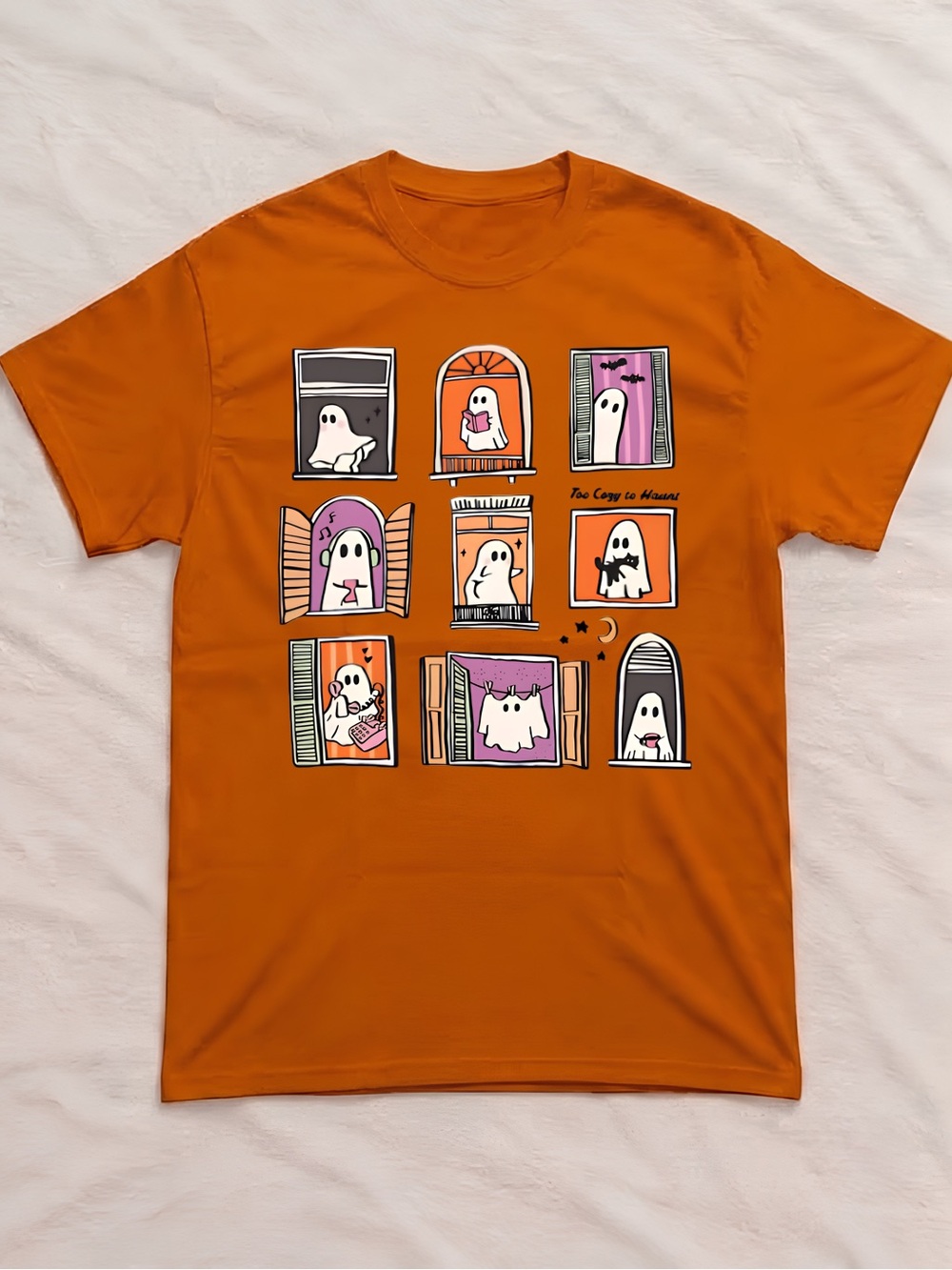Gildan Orange Cute Halloween Ghost Windows Shirt, Halloween Shirt